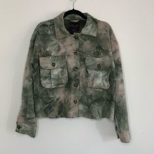 Black Label By C’EST TOI Green Tie Dye Raw Hem Swede Cropped Jacket Size Large